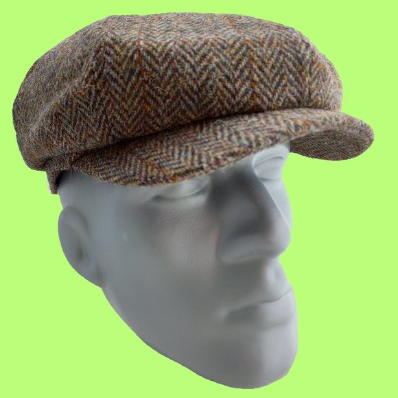 PEAKY BLINDERS Hartside Harris Tweed® Newsboy Cap HS28 GREEN-BROWN - PICK SIZE - Picture 1 of 12